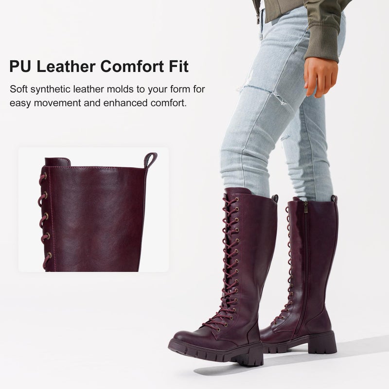 Vepose Women's redpu Lace Platform Combat Knee High Boots with Comfort 953 Chunky Heel Size 8 (CJY953 redpu 08) - Image 4