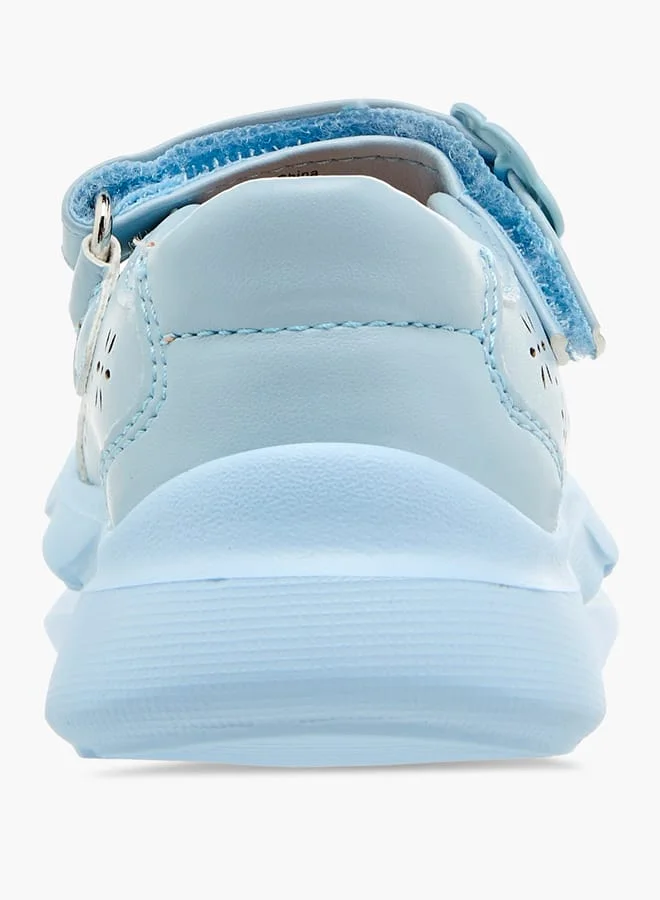 Barefeet Girls Laser Cut Detail Mary Jane Shoes with Hook and Loop Closure