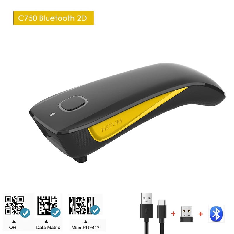 NETUM C750 2D QR Code Scanner, Mini Barcode Scanner Bluetooth Compatible, Small Portable USB 1D 2D Bar Code Scanner for Inventory, 2.4G Cordless Image Reader for Tablet iPhone iPad Android iOS PC POS - Image 2