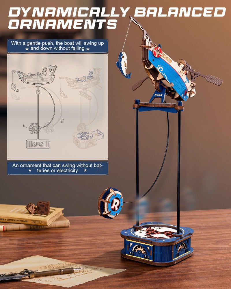 ROKR 3D Wooden Puzzles for Adults,Gravity Swing Ocean Fisher Model kit, 161Piece 3D Puzzles for Adults - Image 2