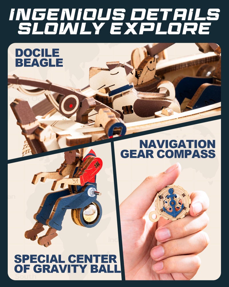 ROKR 3D Wooden Puzzles for Adults,Gravity Swing Ocean Fisher Model kit, 161Piece 3D Puzzles for Adults - Image 5