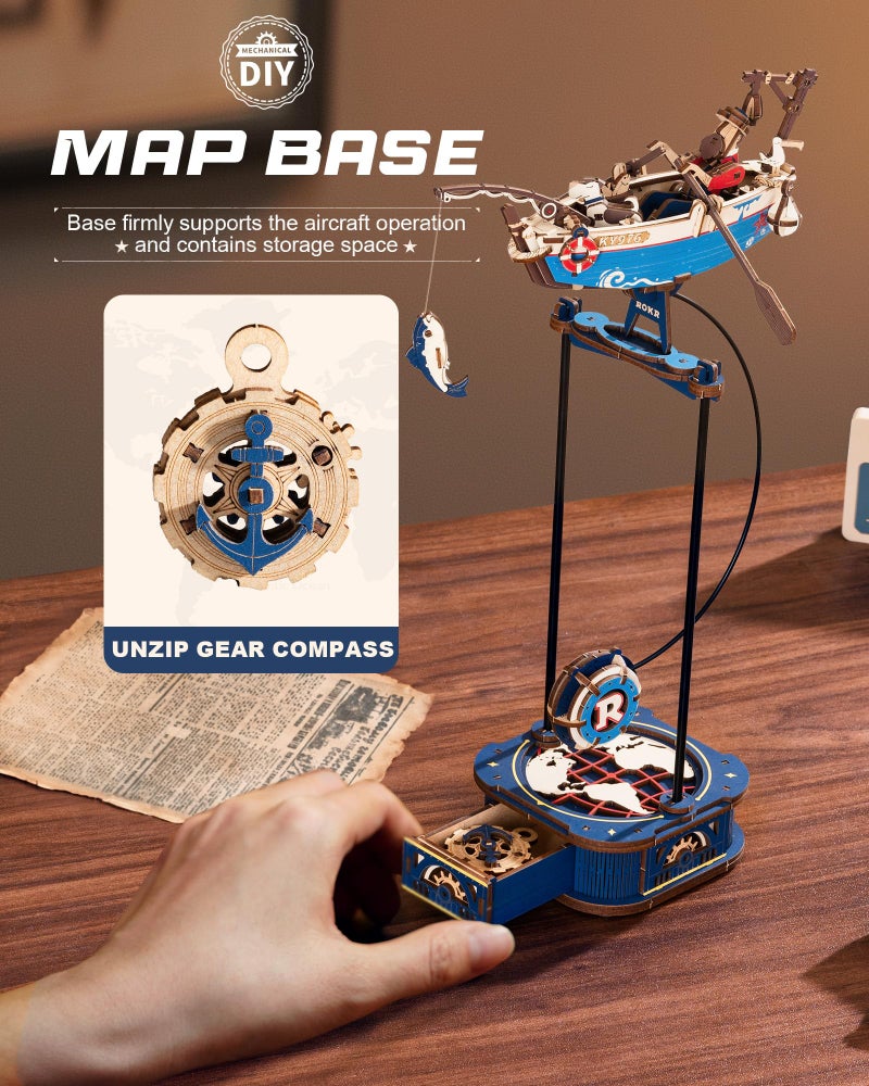 ROKR 3D Wooden Puzzles for Adults,Gravity Swing Ocean Fisher Model kit, 161Piece 3D Puzzles for Adults - Image 4