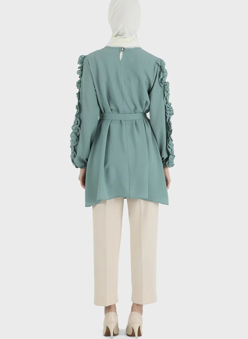 Tavin by Modanisa Lettuce Sleeve Tie Detail Tunic