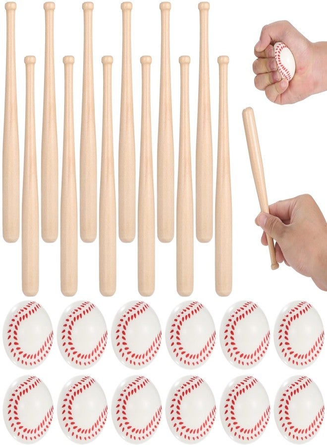 Homaisson 24PCS Mini Baseball Bats Mini Foam Sports Balls, 7.9 in Small Wooden Baseball Bats, 2 in Foam Baseball Balls, DIY Paintable Wood Bat for Baseball Party Supplies Sports Theme Decoration (24PCS) - Image 1