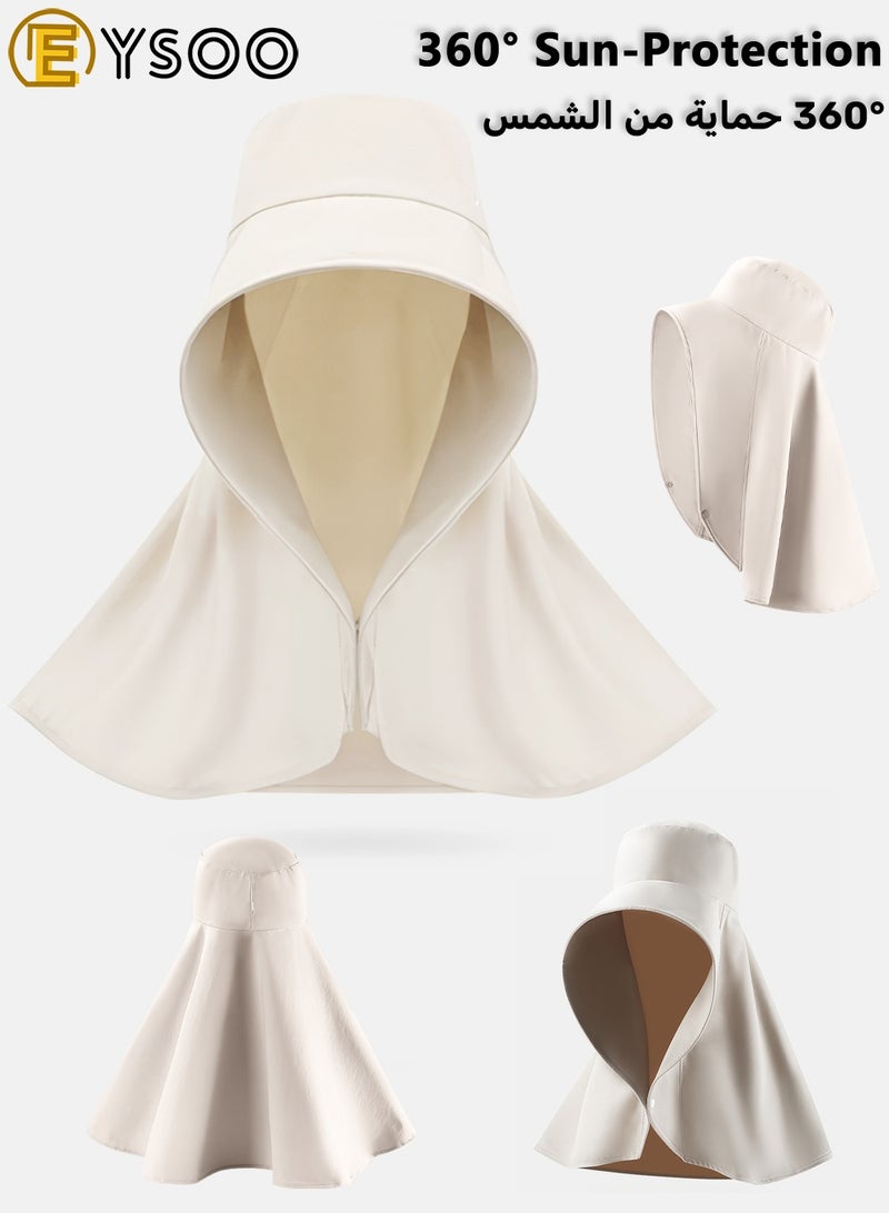 EYSOO UPF50+ Foldable Sun Hat with Face & Neck Cover, One-piece Design UV Protection Cap, Wide Brim Beach & Fishing Hat for Travel Outdoors Daily Commute (Beige) - Image 2