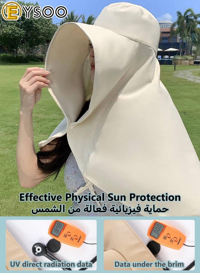 EYSOO UPF50+ Foldable Sun Hat with Face & Neck Cover, One-piece Design UV Protection Cap, Wide Brim Beach & Fishing Hat for Travel Outdoors Daily Commute (Beige) - Image 4