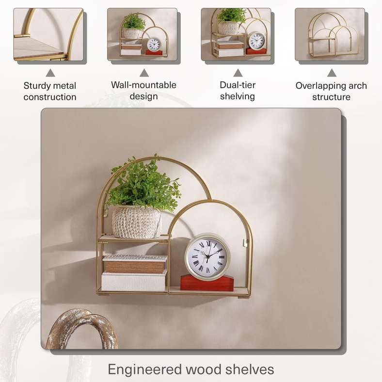 Pan Home Arch Metal Wall Shelf - Gold - Image 5