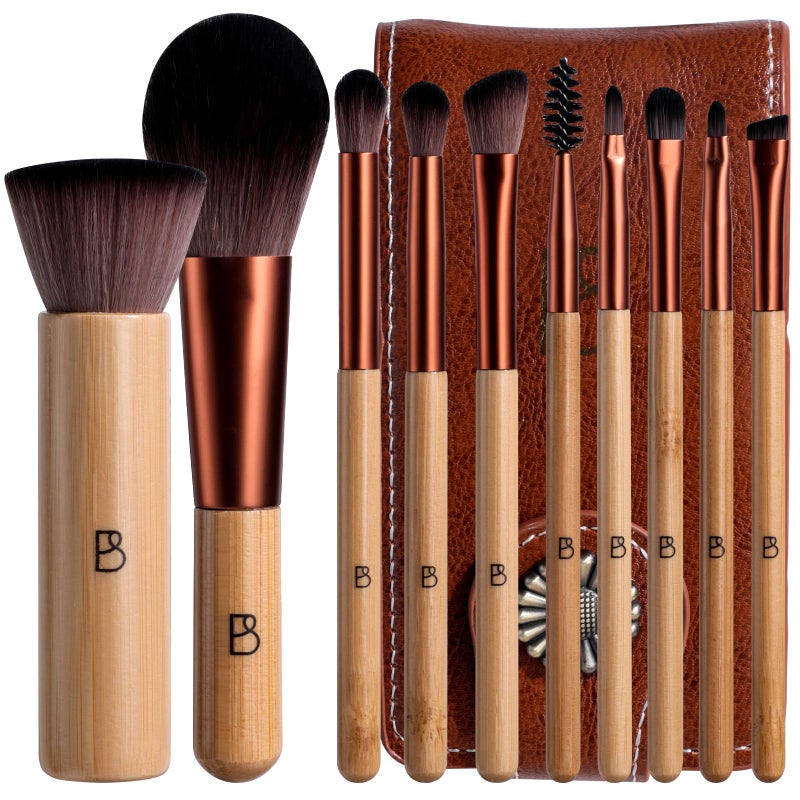 BS Mall BS-MALL 10 Pcs Professional Bamboo Makeup Brush Set - Travel-friendly Eyeshadow Brush, Concealer Brush & Foundation Brush For Liquid Makeup - Lightweight Multi-purpose Daily Use With Makeup Bag - Image 1