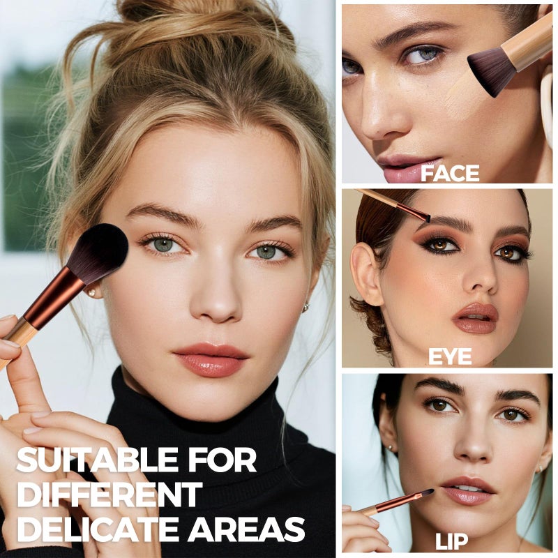 BS Mall BS-MALL 10 Pcs Professional Bamboo Makeup Brush Set - Travel-friendly Eyeshadow Brush, Concealer Brush & Foundation Brush For Liquid Makeup - Lightweight Multi-purpose Daily Use With Makeup Bag - Image 4