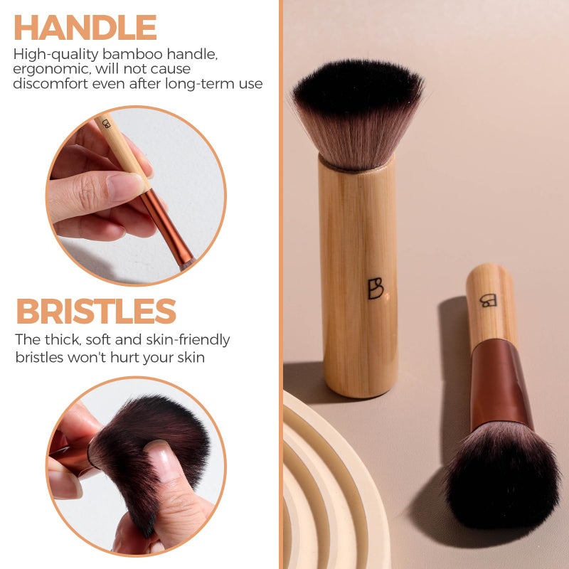 BS Mall BS-MALL 10 Pcs Professional Bamboo Makeup Brush Set - Travel-friendly Eyeshadow Brush, Concealer Brush & Foundation Brush For Liquid Makeup - Lightweight Multi-purpose Daily Use With Makeup Bag - Image 3