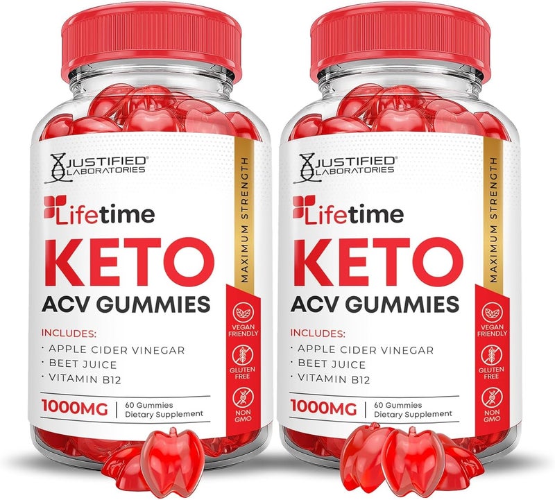 Justified Laboratories 2 Pack Lifetime Keto ACV Gummies Advanced Formula 1000MG Lifetime Keto Gummies Apple Cider Vinegar Formulated with Pomegranate Beet Juice Powder B12 Vegan Non GMO 120 Gummys - Image 1