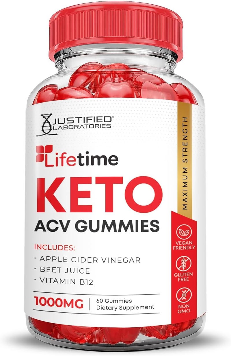 Justified Laboratories 2 Pack Lifetime Keto ACV Gummies Advanced Formula 1000MG Lifetime Keto Gummies Apple Cider Vinegar Formulated with Pomegranate Beet Juice Powder B12 Vegan Non GMO 120 Gummys - Image 5