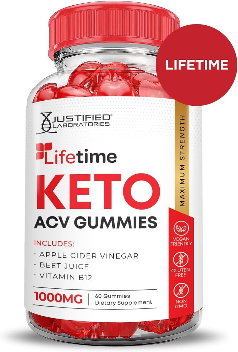 Justified Laboratories 2 Pack Lifetime Keto ACV Gummies Advanced Formula 1000MG Lifetime Keto Gummies Apple Cider Vinegar Formulated with Pomegranate Beet Juice Powder B12 Vegan Non GMO 120 Gummys - Image 4