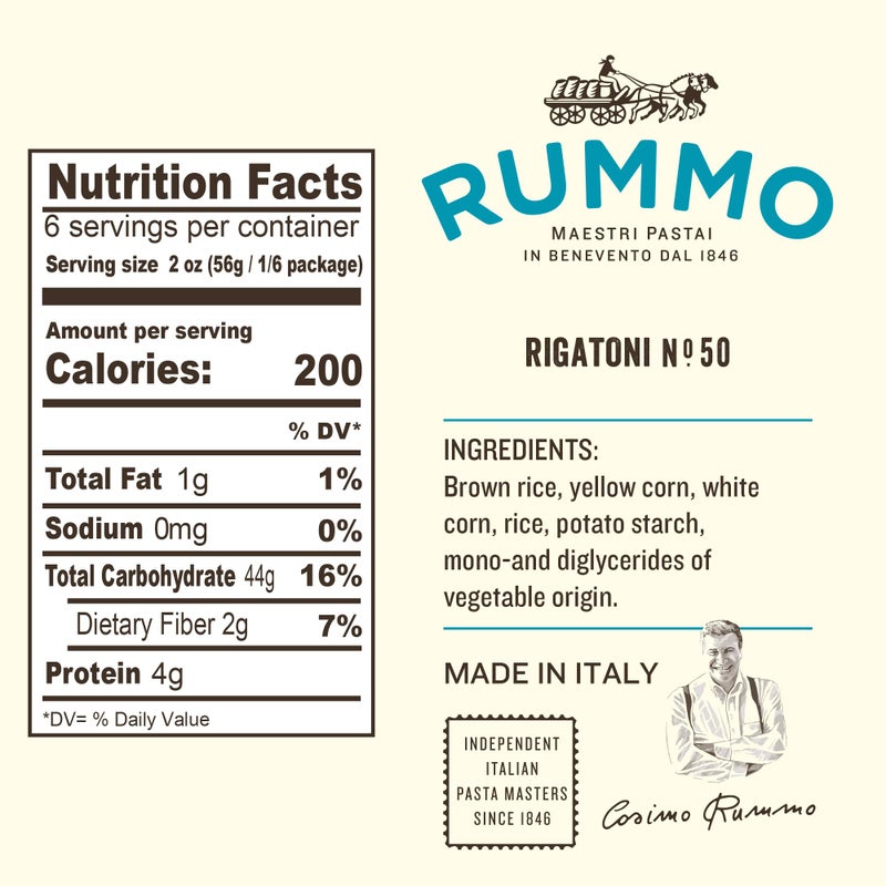 Rummo Gluten Free Rigatoni N.50 - Gluten Free Pasta, Made with Corn & Rice, Rigatoni Pasta Noodles, Pasta from Italy - 12 Ounce (Pack of 1) - Image 2