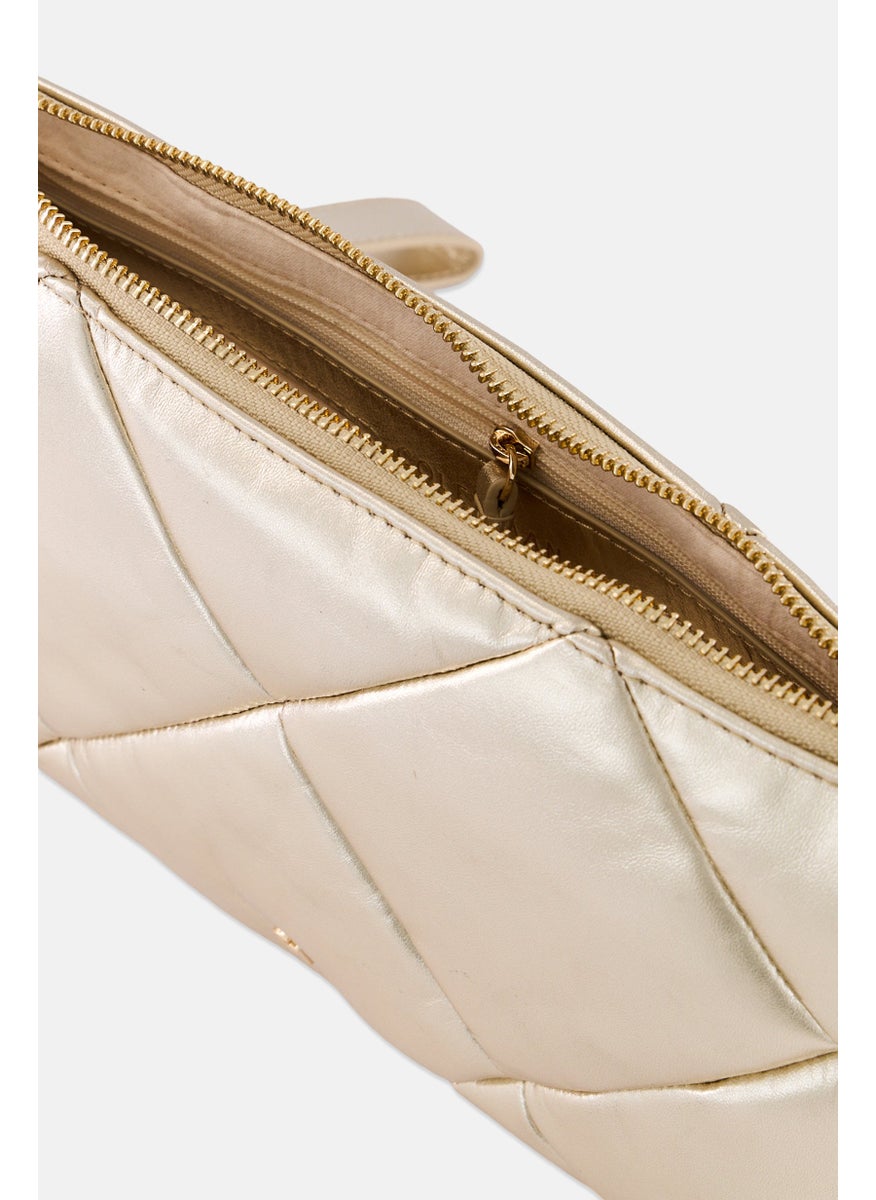 COLE HAAN Women Quilted Clutch Bag 17 H x 31 L x 5 W cm, Gold  - Image 3