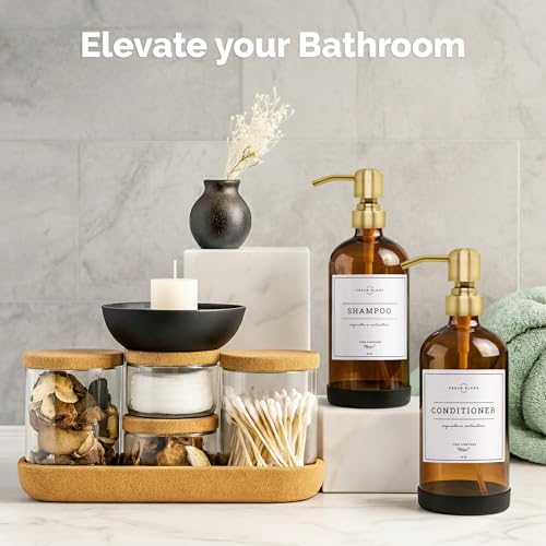 Vine Creations Amber Glass Soap Dispenser, 2 Pack Kitchen Soap Dispenser Set with Stainless Steel Pump, 16 oz Hand Soap and Dish Soap Dispensers for Kitchen or Bathroom with Waterproof Labels - Image 4