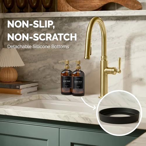 Vine Creations Amber Glass Soap Dispenser, 2 Pack Kitchen Soap Dispenser Set with Stainless Steel Pump, 16 oz Hand Soap and Dish Soap Dispensers for Kitchen or Bathroom with Waterproof Labels - Image 3