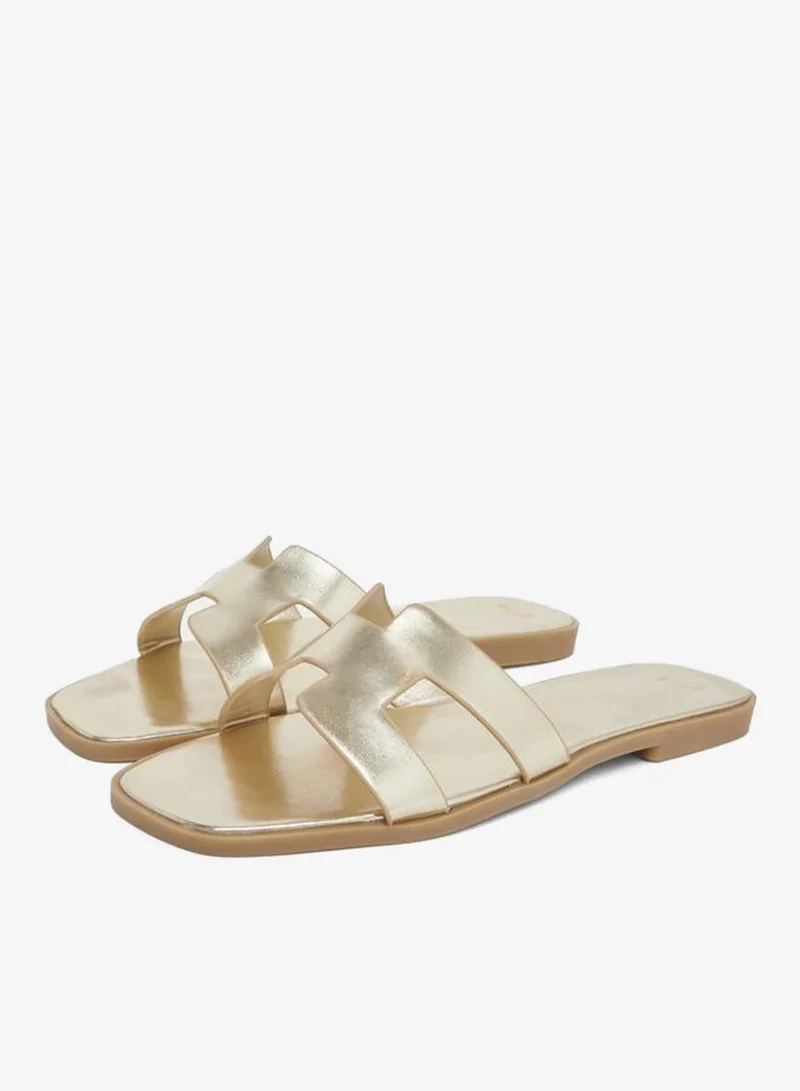 Styli Gold Slip On Flat Sandals