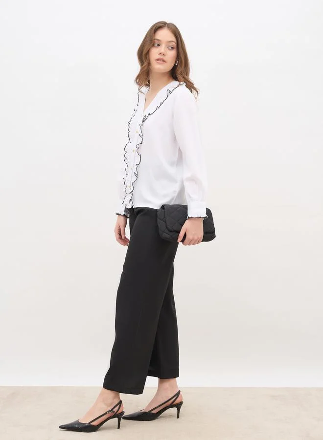 ستايلي Styli Pleated Ruffle Detail Regular Fit Shirt