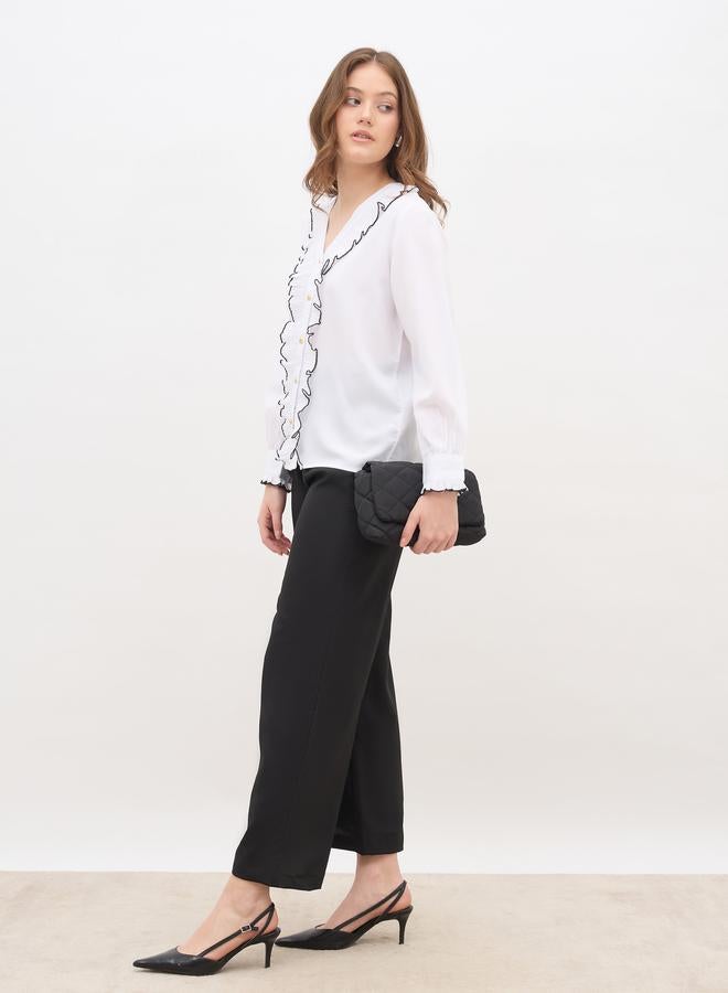 Styli Pleated Ruffle Detail Regular Fit Shirt - Image 1