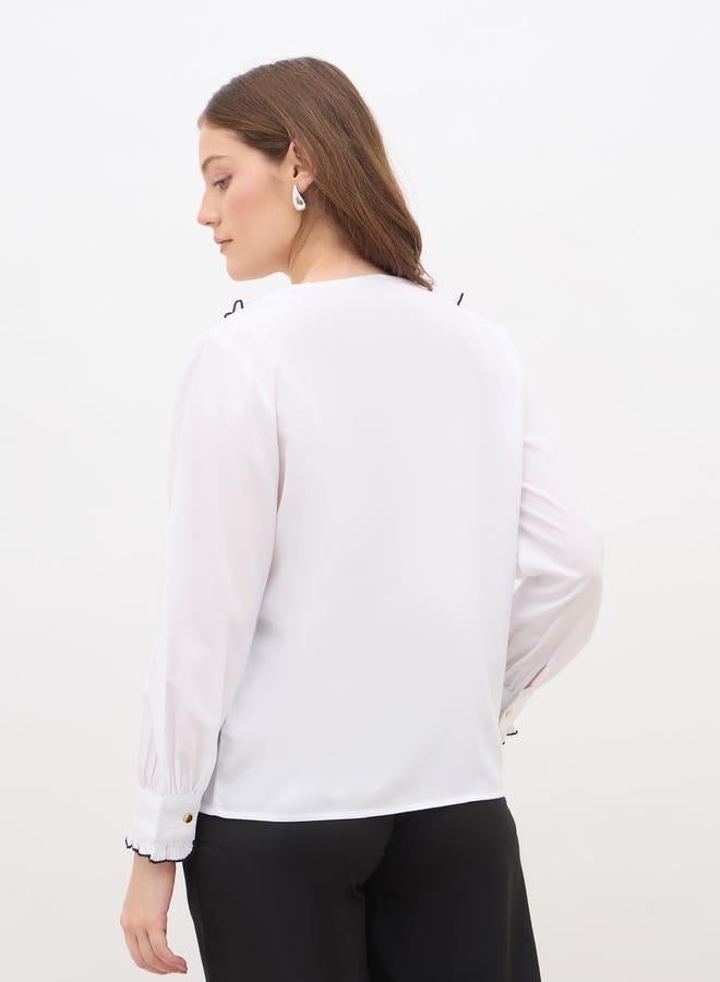 Styli Pleated Ruffle Detail Regular Fit Shirt - Image 5