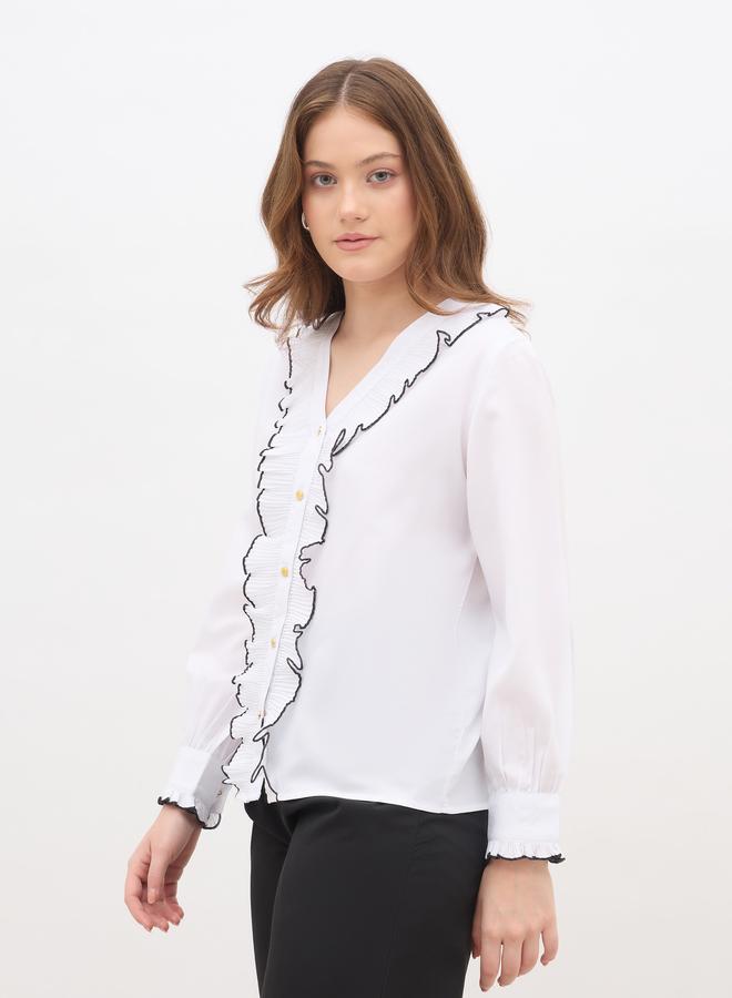 Styli Pleated Ruffle Detail Regular Fit Shirt - Image 3