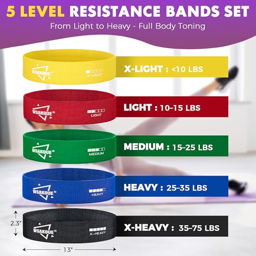 WSAKOUE Fabric Resistance Bands for Working Out 5 Booty Bands for Women Men Exercise Workout Bands for Legs Hips Glutes Ideal for Home Fitness Yoga Pilates Rehab Multicolor - Image 3