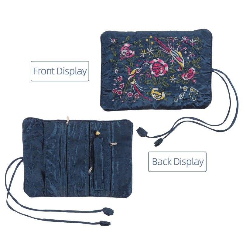 Peacock Blue Large Jewelry Roll Organizer Pouch for Necklaces Bracelets Earrings - Image 4