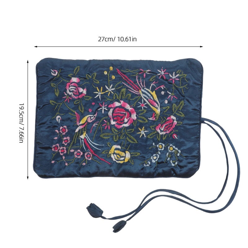 Peacock Blue Large Jewelry Roll Organizer Pouch for Necklaces Bracelets Earrings - Image 3