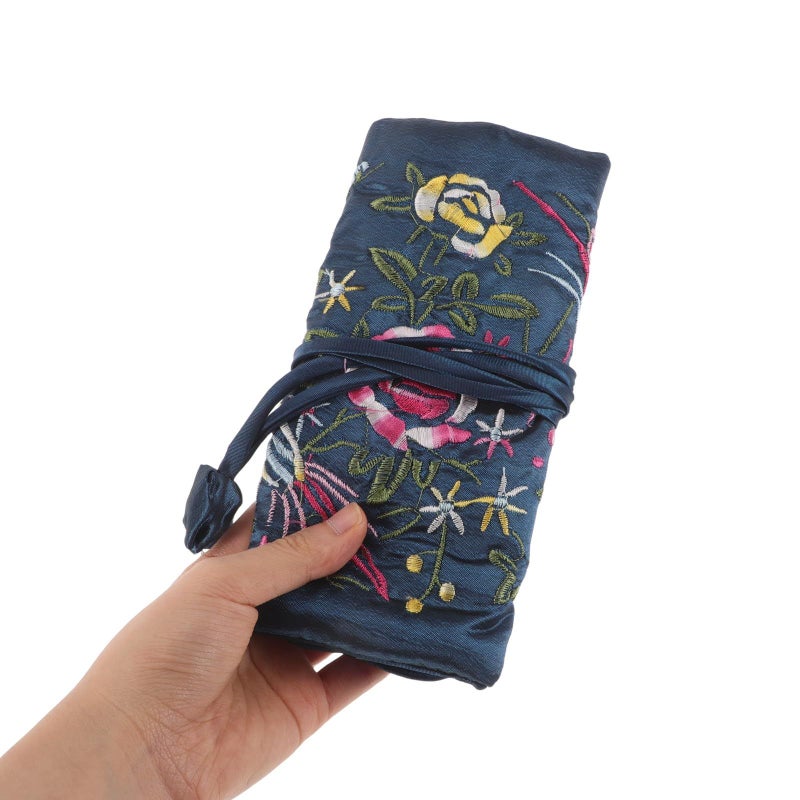 Peacock Blue Large Jewelry Roll Organizer Pouch for Necklaces Bracelets Earrings - Image 5