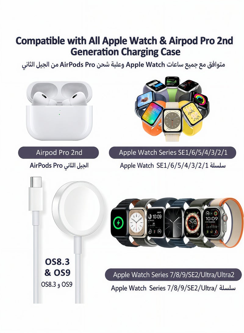 Flyview Applicable to Apple Watch Charger USB C Magnetic Fast iWatch Charger Portable Compatible with iWatch Ultra/Series 11/10/9/8/7/6/SE/SE2/5/4/3/2/1（1M） - Image 3