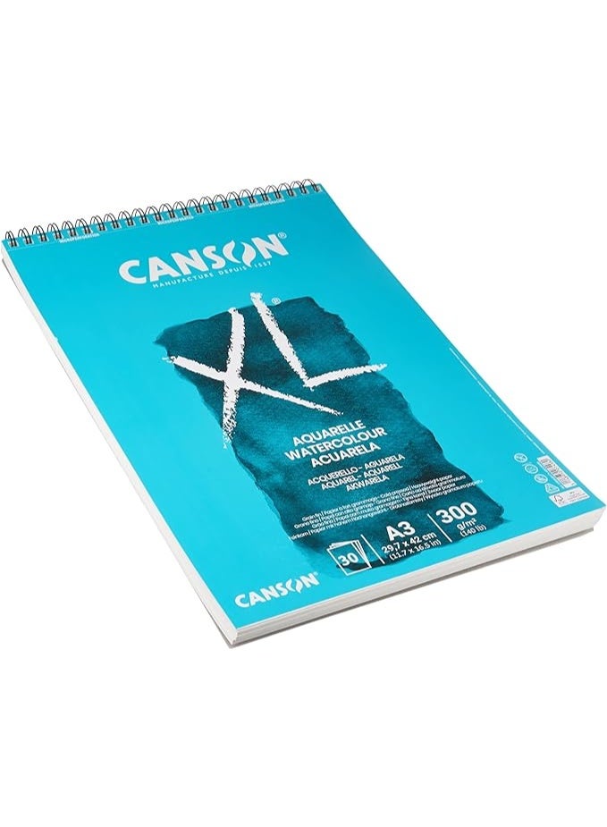 CANSON 30 Sheets  XL Watercolour 300gsm A4 Paper Cold Pressed Spiral Pad Short Side White Ideal for Professional Artists - Image 2