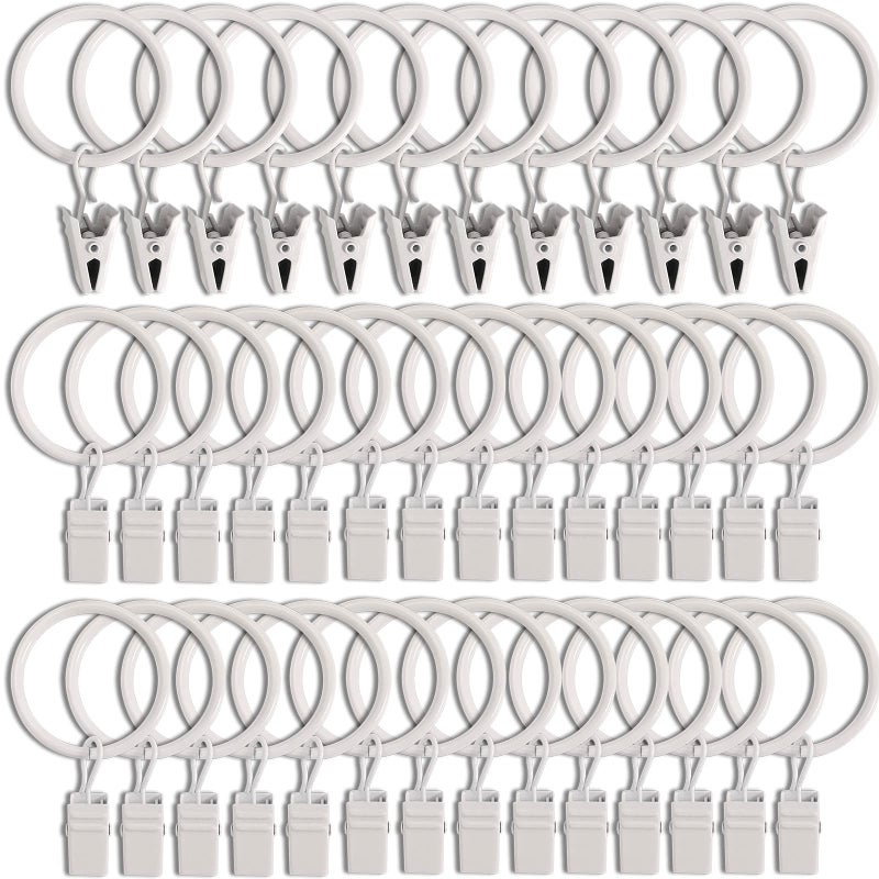 LLPJS 40 Pack Curtain Rings with Clips Curtain Clip Rings Hooks Bow Hanger Clips for Hanging Drapery Drapes Bows Ring 126 inch Interior Diameter Fits up to 1 Rod White