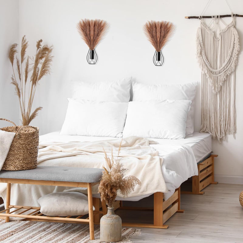 Otoolling 2 Pieces Hanging Plant Wall Decor with Artificial Pampas Grass Metal Hanging Vase Modern Geometric Farmhouse Bohemian Wall Art for Living Room Bedroom Kitchen Bathroom Office(Black, Brown) - Image 4