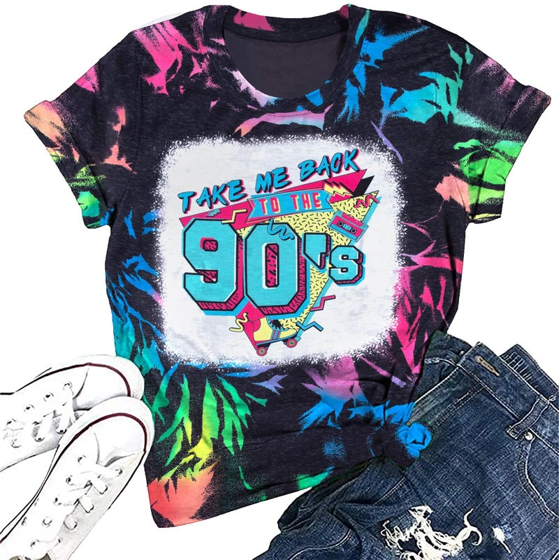 BANGELY 90s Outfit for Women Take Me Back to The 90's Shirt Vintage Neon Crew Neck Tops Tee for Birthday Party Gift - Image 1