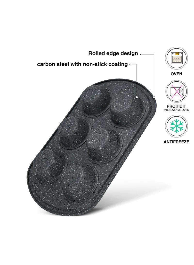 فيسمان Muffin Pan 6-Piece Cupcake Baking Pan, Carbon Steel Non Stick Muffin Pan | Granite Coating Muffin Tray | High Heat Durable Bakeware | Non Toxic PFOA Free