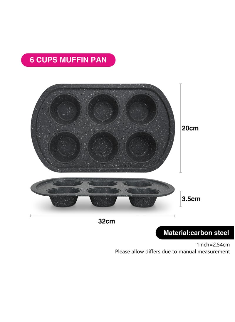 Fissman Muffin Pan 6-Piece Cupcake Baking Pan, Carbon Steel Non Stick Muffin Pan | Granite Coating Muffin Tray | High Heat Durable Bakeware | Non Toxic PFOA Free  - Image 3
