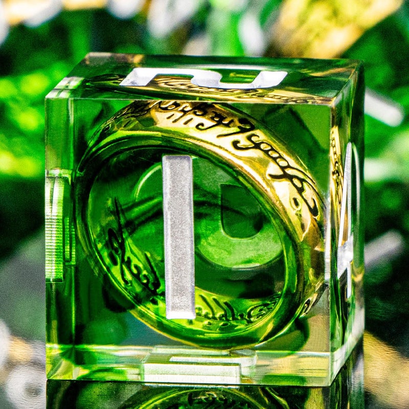 ORIFANTOU Magic Golden Ring DND Dice Set with Case Green Resin Sharp Edge D and D Dice for use with DD Tabletop Games Lord Handmade Polyhedral Dice Set D20 D12 D10 D8 D6 D4 - Image 3