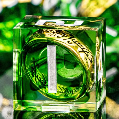 ORIFANTOU Magic Golden Ring DND Dice Set with Case Green Resin Sharp Edge D and D Dice for use with DD Tabletop Games Lord Handmade Polyhedral Dice Set D20 D12 D10 D8 D6 D4 - Image 1