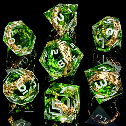 ORIFANTOU Magic Golden Ring DND Dice Set with Case Green Resin Sharp Edge D and D Dice for use with DD Tabletop Games Lord Handmade Polyhedral Dice Set D20 D12 D10 D8 D6 D4 - Image 5