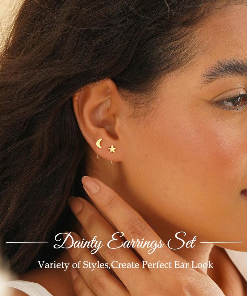 SAMOCO 8pcs Backless Huggie Half Hoop Earrings for Women 14K Gold Helix Open Hugging Earring Set with CZ Heart Star Bar Dot Ball Half Hoops Tiny Cartilage Piercing Earrings - Image 2