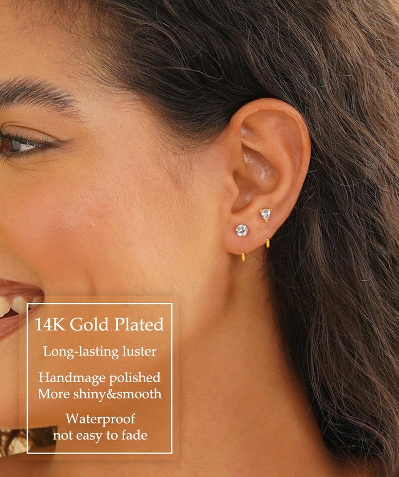 SAMOCO 8pcs Backless Huggie Half Hoop Earrings for Women 14K Gold Helix Open Hugging Earring Set with CZ Heart Star Bar Dot Ball Half Hoops Tiny Cartilage Piercing Earrings - Image 5