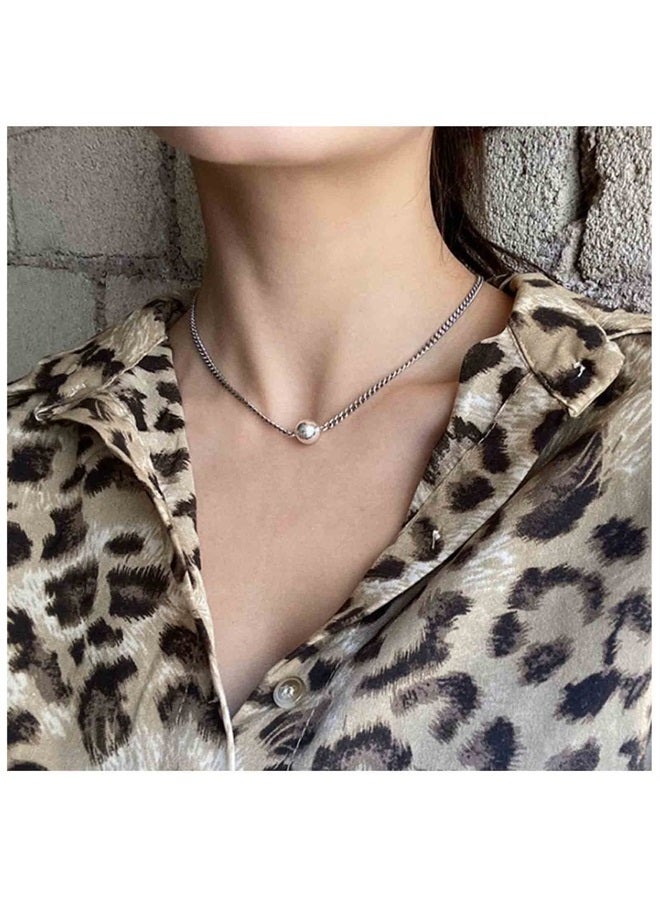 Yheakne Boho Curb Chain Necklace Choker Silver Bead Pendant Necklace Vintage Single Floating Ball Necklace Punk Minimalist Necklace Chain Jewelry for Women and Girls - Image 1