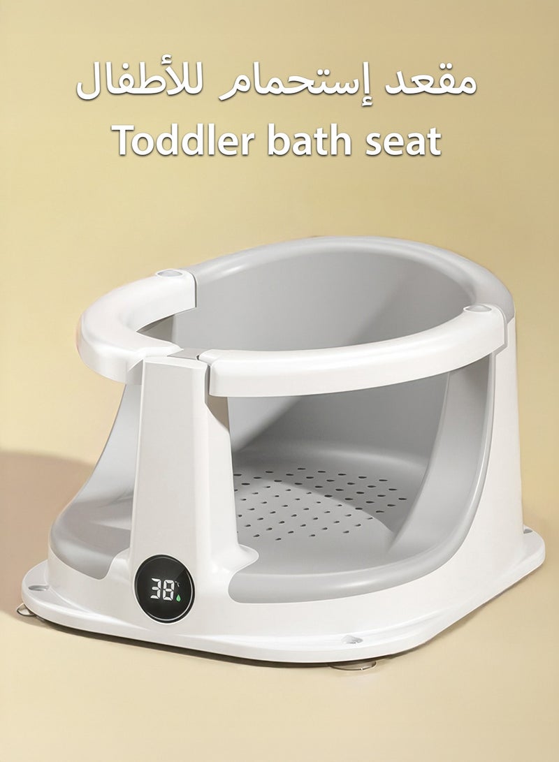 رينوفو مقعد استحمام للأطفال الرضع من عمر 6 أشهر فما فوق، كرسي استحمام مانع للانزلاق مزود بأربعة أكواب شفط ومستشعر درجة الحرارة ووسادة ناعمة للاستحمام - Image 1