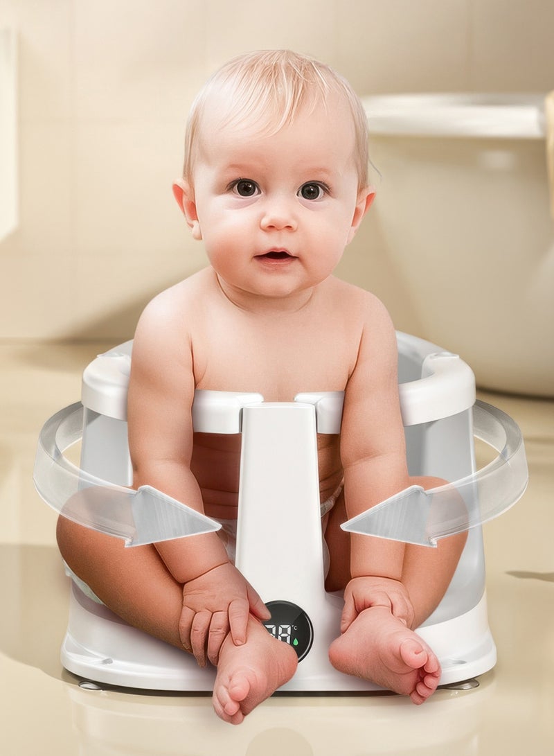 رينوفو مقعد استحمام للأطفال الرضع من عمر 6 أشهر فما فوق، كرسي استحمام مانع للانزلاق مزود بأربعة أكواب شفط ومستشعر درجة الحرارة ووسادة ناعمة للاستحمام - Image 4