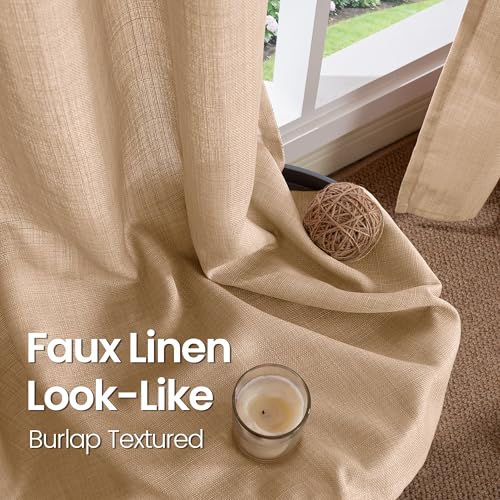 BGment Tan Curtains 84 Inch for Living Room - Light Filtering Faux Linen Look with Burlap Texture, Rustic Farmhouse Window Panels (Set of 2, 52" Wide) - Image 4