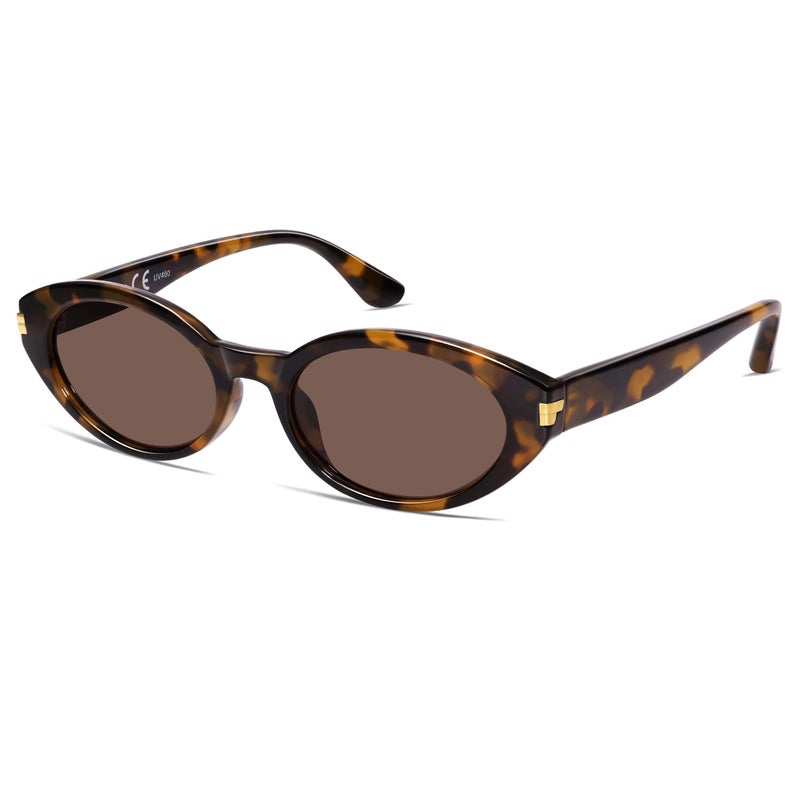 VANLINKER Polarized Retro Oval Sunglasses for Women Men Small Face Vintage 90s Shades VL9850,Tortoise/Light Brown - Image 1