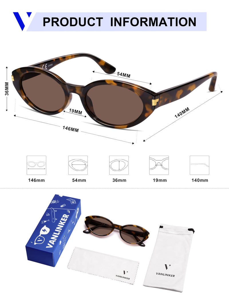 VANLINKER Polarized Retro Oval Sunglasses for Women Men Small Face Vintage 90s Shades VL9850,Tortoise/Light Brown - Image 5