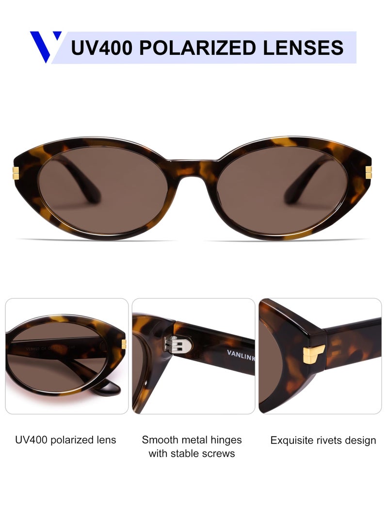 VANLINKER Polarized Retro Oval Sunglasses for Women Men Small Face Vintage 90s Shades VL9850,Tortoise/Light Brown - Image 4