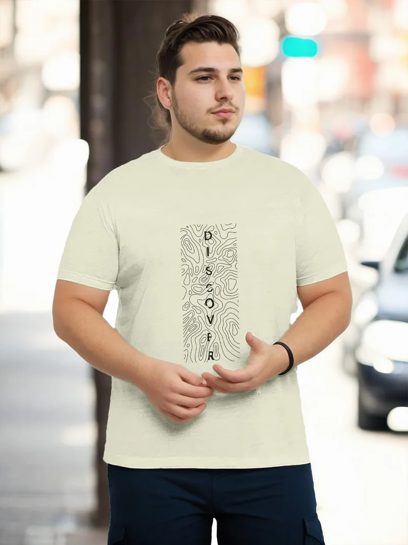 نوبيرو Men's Printed Cotton T-Shirt for Plus Sizes